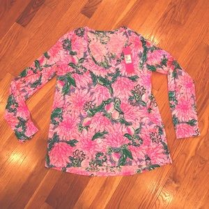 Lilly Pulitzer Etta long sleeve v-neck, size small, pink blossom. NWT.